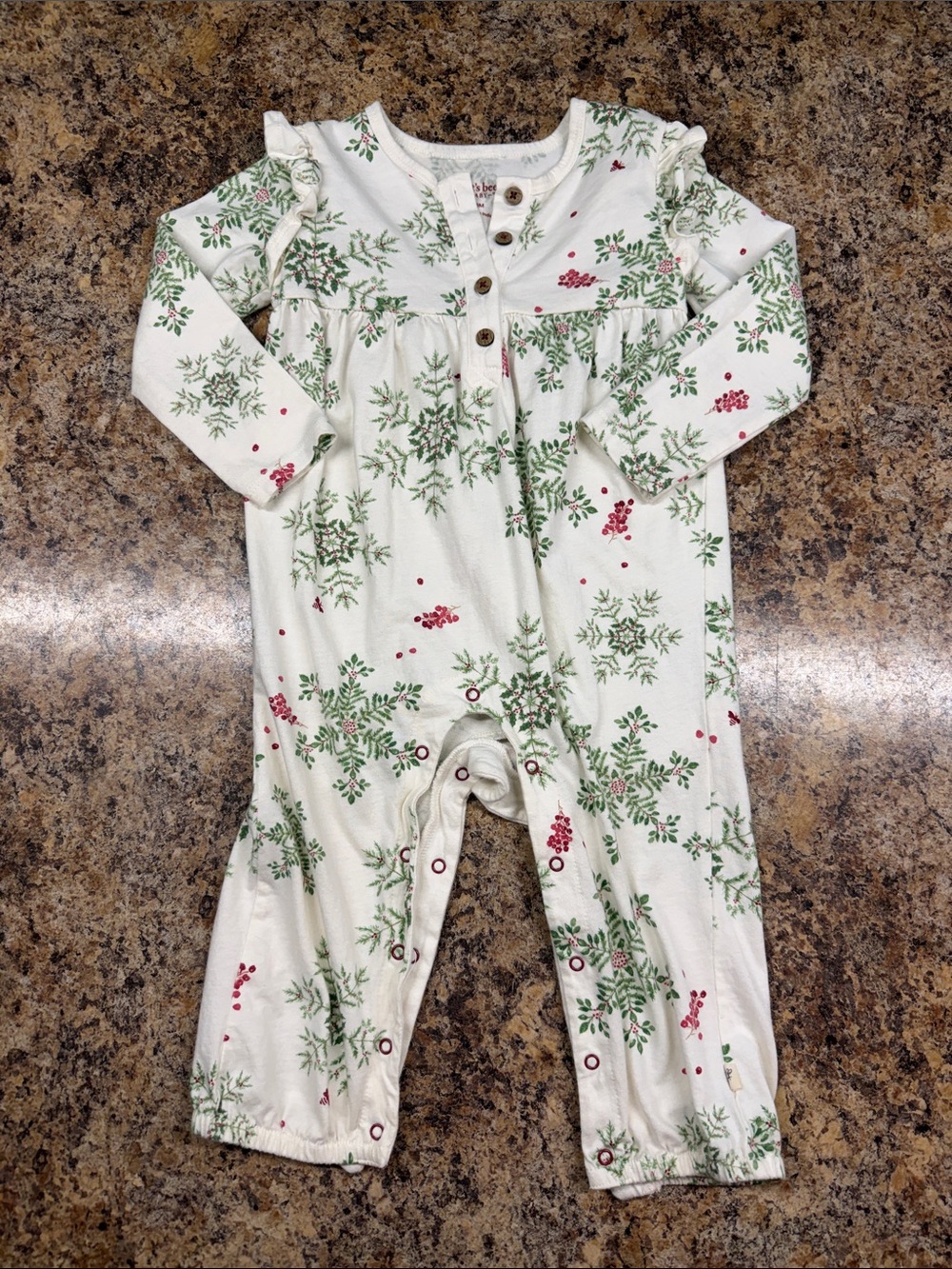 Cream Floral & Berry Print Long-Sleeve Baby One-Piece
